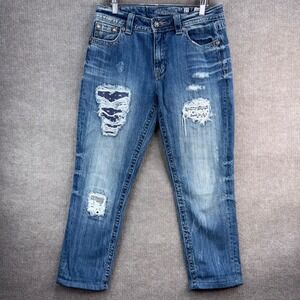 Miss Me Jeans Boyfriend Ankle Distressed Lace Detail Blue Denim Straight Size 27